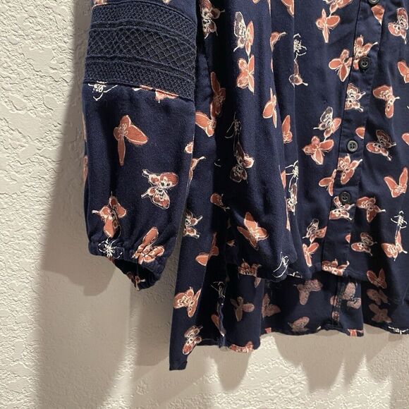 Lane Bryant Butterfly Navy Blue Long Sleeve Button Front Shirt Women’s 14/16 - Picture 10 of 12